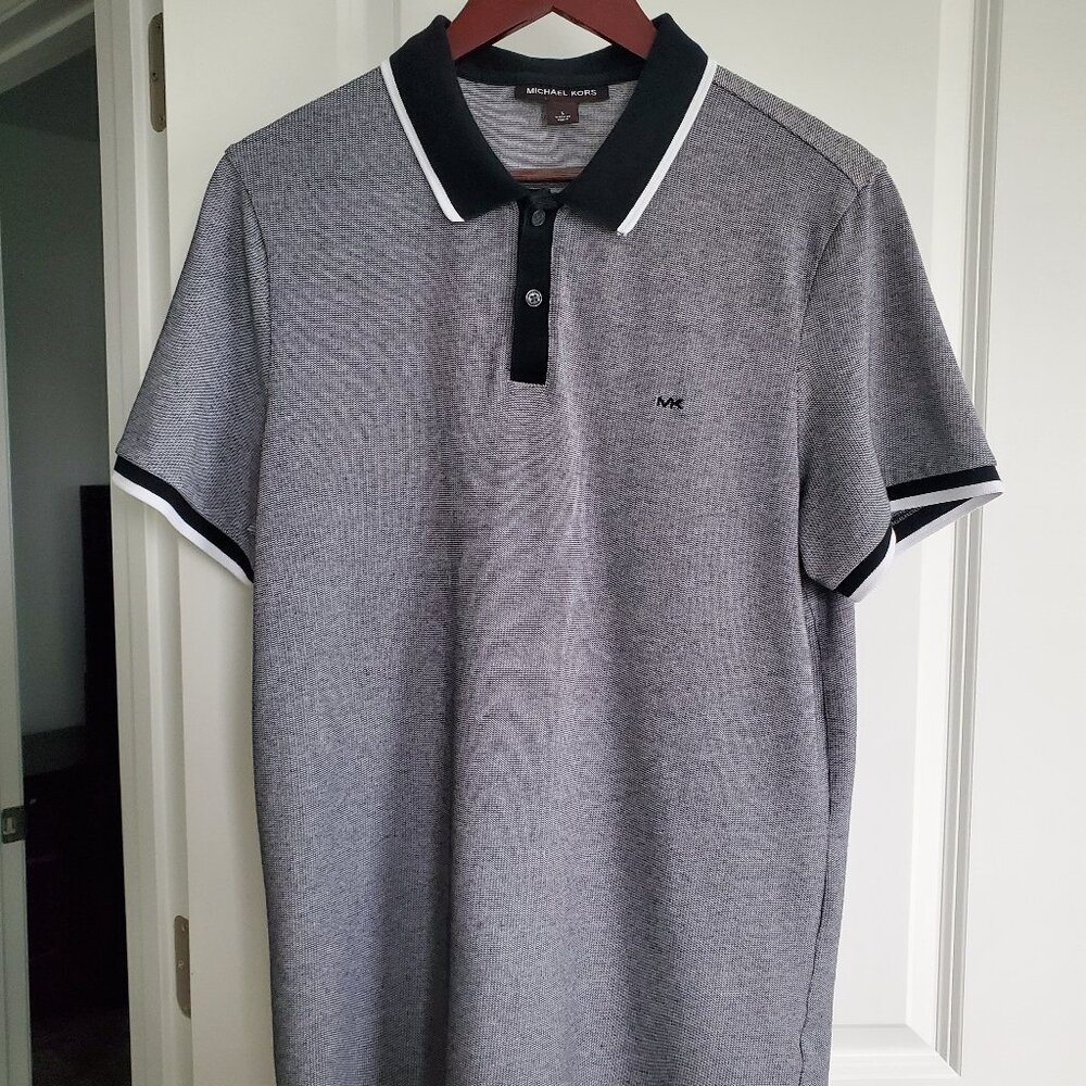 Michael Kors Polo Shirt, Men's Size Large, Gray with black and white stripe